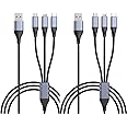 SKY-TOUCH 3 in 1 USB Phone Charger Cables 2Pcs, 5A Fast Braided Nylon Unbreakable Charging Cable, Universal Multiple Ports Charging Cord with USB C/Micro USB/IOS Connector for Phones