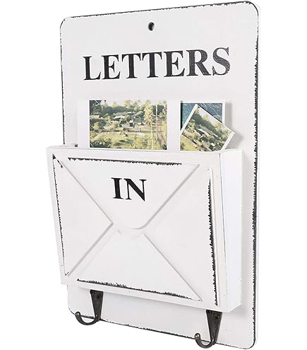 Portalettere Rustico Bianco Con Dettaglio Cuore - Doppio Scomparto Per Posta, Organizer Legno/MDF 25x18cm - Foto 2