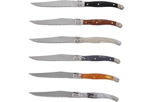 Pradel Excellence - PCOR009002 - Set de 6 Couteaux de Table Laguiole - Lames Microdentées 11,5 cm Inox - Manches Panachés ABS Effet Marbré - Compatibles Lave-Vaisselle