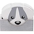 SPOTTED DOG GIFT COMPANY Dog Coasters Set of 6, Cute Wooden Coasters With Holder for Drinks Mugs Cups, Dog Themed Home Kitchen Decor Accessories, Gifts for Dog Lovers, Grey