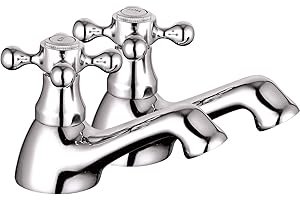 VeeBath SPIL03 Grifos de latón para lavabo de doble cocina redondos tradicionales con tecnología de disco de cerámica, cromados, Traditional