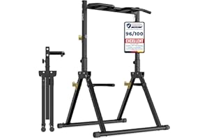 ‎DH FITLIFE DH FitLife Składana Power Tower Dip Station | Wolnostojący Drążek do Podciągania do 150 kg z Poręczami do Dipów i Stojakami na Sztangę | Stacja Treningowa | Stacja Fitness do Domowej Siłowni