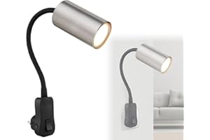 bmf-versand® Lámpara de pared interior dormitorio con enchufe – Lámpara de pared para habitación infantil con interruptor enchufe – Lámpara de lectura montaje en pared níquel negro – GU10