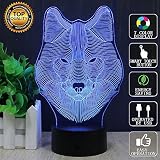 Wolf 3D Optische Illusions-Lampen, FZAI Tolle 7 Farbwechsel Acryl berühren Tabelle Schreibtisch-Nachtlicht mit 150 cm USB-Kabel für Kinder Schlafzimmer Geburtstagsgeschenke