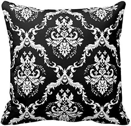Cotton Square Decorative Throw Pillow Case Cushion Cover Black And White Damask Pillows Case Cover For 18 x 18 "