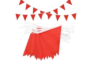 Topeedy 20M Red Bunting Flags Party Decoration,40pcs Reusable Red Pennant for Birthday Weeding Party Baby Shower Home or Garden Triangle Flags