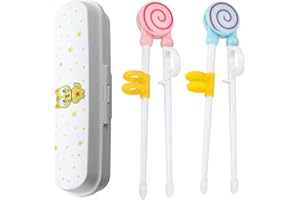 SYKEROUT Paquete de 2 palillos de entrenamiento para principiantes con asistente adecuado para principiantes, ancianos,palillos de entrenamiento para niños,palillos chinos,piruleta linda cubiertos azul + rosa…