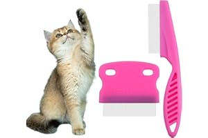 MELGO 2 Pcs Cat Combs, Flea Comb for Cats, Dogs,Lice Tear Stain Remover Combs Fine Tooth Grooming Removal Tool (Pink 2Pcs)