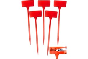 HomeTools.eu - Confezione da 5 cartelli per piante, in plastica, con scritta in lingua inglese "Can be writen", resistente alle intemperie, 30 cm, colore: Rosso
