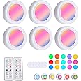 FENDOUNIU 6 Pack Puck Lights, 16 Colors Changeable LED Puck Lightings, LED Lights for Bedroom, Under Cabinet Lights, Under Cabinet Lighting with 2 Wireless Remote Controls for Kitchen
