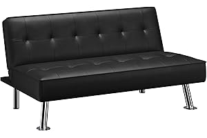 Yaheetech Divano Letto Reclinabile con Seduta Imbottita in Ecopelle Convertibile in Letto 105° - 180° Mobile Regolabile da Soggiorno Salotto Stanza Ospiti Arredamento per Riposo Nero