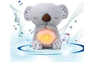 RuiDay Koala Che Respira Peluche, Nuovo Lontra Che Respira e Rilassa, Peluche Che Respira, Carillon Neonati, Koala Rilassante Giocattolo con Suoni, Luci Controllo Indipendente (Grigio)