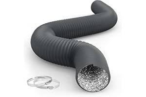 iPower Flexible 4 Inch 8 Feet Aluminum Ducting 4 Layer Protection Dryer Vent Hose for HVAC Heating Cooling Ventilation and Exhaust, 2 Clamps Included, Gray
