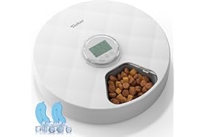 Tieker Automatic Cat Wet Food Feeder, 6 Meals Cat Food Dispenser with Timer, Wireless Pet Feeder with 2 Ice Packs for Wet & Dry Food Refrigerated, Battery Power Auto Dog Feeder