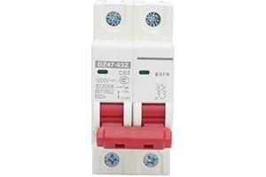 BUACHOIS Disyuntor DC,1000V 63A,Interruptor de Circuito Fotovoltaico de 2P,Interruptor Automático Magnetotérmico,para Sistema de Energía Solar ySistema de Comunicación,Montaje en Carril DIN de 35mm