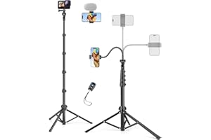 JOILCAN 200cm Hoch Handy Stativ für Smartphone, 25cm Schwanenhals Flexibel Overhead Stativ für iPhone 17/16/15/Pro Max mit Fernbedienung, Aluminium Kamera Stative für Sony DSLR Actioncams Insta360