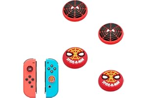 Haofun Joystick Cap pour Nintendo Switch 2 (2025), 4 Pieces Silicone Joystick Thumb Stick Grips Cap Protective Case, Améliorer l'expérience de Jeu (pour Spider Man Hat - Red + Black)