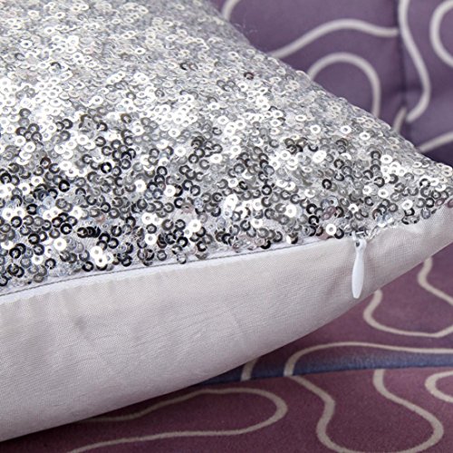 Susenstone®Solid Color Glitter Pailletten Dekokissen Fall (Silber) - 2
