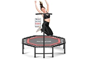 DH FitLife Trampolino Fitness Indoor Pieghevole senza Installazione | Trampolino Ø121 cm 48 Pollici | Portata 150 kg | Maniglia Regolabile a 3 Altezze | Stabile e Silenzioso per Bambini e Adulti