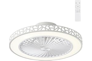 IZOWE Ventilador de Techo con Luz Silencioso, 48cm Moderno Ventiladores Techo Reversible 6 Velocidade, 40W Regulable 3 Tonos de Luz LED, Mando a Distancia, Temporizador, Dormitorios