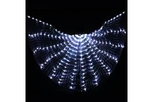 Fulluky Alas de Mariposa de Hadas para Adultos, Luces LED Alas de ISIS para Danza del Vientre con Varilla Extensible, Ropa Luminosa de Rendimiento para Halloween y Fiestas de Navidad (Blanco)