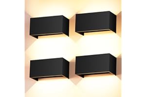 CWYCFW 4 Pezzi 24W Applique da Parete Esterno/Interno 3000K Bianco Caldo Applique Esterno Angolo del Fascio Regolabile Moderno Lampade da Parete IP65 Impermeabile Nero Aapplique da Esterno