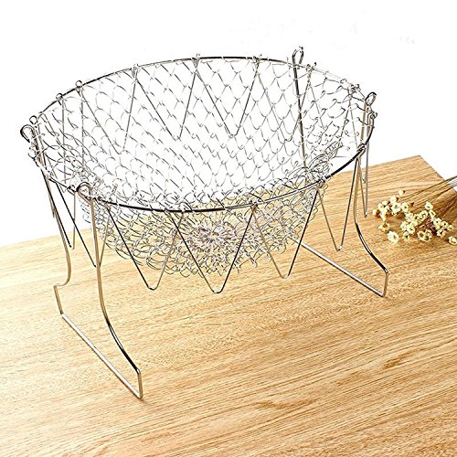 csmarte Fry French Chef Basket, abtropfsieben & Lebensmittel Sieb faltbar Dampf Spülen Zugentlastung Magic Resteschale Edelstahl Net Korb für Home Küche Kochen - 8