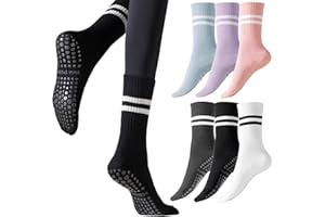 Kevaler 6 Paia Calze Antiscivolo Donna Yoga Calzini a Righe Cotone Calze con Grip Calzini Pilates Antiscivolo Sportivi per Yoga, Pilates, Danza, Sport, Fitness