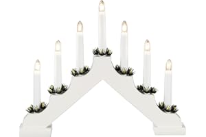 Konstsmide Christmas Lights/Traditional Welcome Light/Lacquered White Wood/Indoor Use (IP20)/230V Indoor/7 Candles with Clear Bulbs/White Cable with On Off Switch