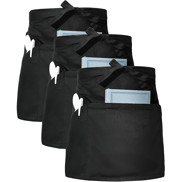 ROTANET Servierschürze Halbe Taille - Wasserdichte Kellnerschürze Mit 3 Taschen, 55,9 Cm Lang (schwarz)