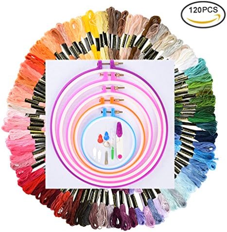 Uarter Embroidery Starter Kit Full Set of Cross Stitch Tool Kit Cross-stitch Kit with 100-color Threads and Tool Kit, Set of 120