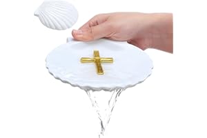 Bucherry Baptismal Shell with Cross Christenings Shell Baptismal Gifts Catholic Holy Water Holder for Christenings Favor Baby Boys and Girls Baptism Religious Church Ceremony Accessory, 5.12 Inch
