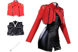 JOYEAR Katsuragi Misato Cosplay,Misato Cosplay Dress,Red Jacket and Black Dress Cosplay Outfits Leather Unisex