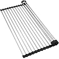 ECODEX Roll Up Dish Drying Rack, Sink Drying Rack Over Sink Dish Drying Rack 304 Stainless Steel Foldable Drain Rack for Kitchen Sink Counter Utensils Vegetables and Fruits