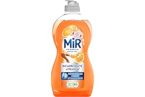 Mir Vaisselle - Bicarbonate & Orange - Dégraissage Expert - Efficace à Froid - Bicarbonate de Soude - Sans Conservateurs - Sans Allergènes Parfum - Marque Préférée des Français - Bouteille de 450 ml