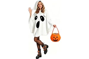 Spöke kostym, kappa med pumpapåse, vuxen vitt spöke cape med huva, pumpa hink halloween, halloween spöke kostym kvinnor, en storlek, för halloweenfester skräck rollspel karneval