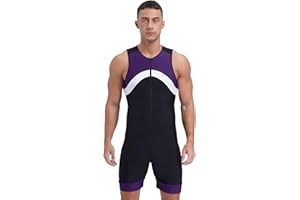 Hedmy Men's One Piece Bodysuit Wetsuit Sleeveless Front Zip Swimming Surfing Swimsuit Sun Protection Swimwear