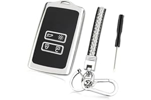OUTIGU Funda para llave de coche compatible con Renault de 4 botones, funda para tarjeta de llave Renault, llavero de cuero con pequeños accesorios de destornillador, funda protectora de TPU (plateado)
