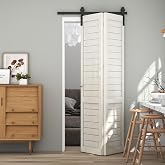 TSMST 107 cm / 3.5 ft bi-fold sliding door system complete set space-saving barn door track set for 2 doors basic style smooth and quiet no door