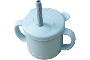 glitter&spice tasse d'apprentissage pour bébé 180 ml Gobelet d'entraînement Tasse à paille Ours Sans BPA(ICE BLUE)
