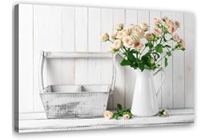 Feeby Quadro Tela Non Tessuta Rose In Una Brocca 50x40 cm Foto d'Arte Decorazione Murale Corridoio Rustico Chic giallo
