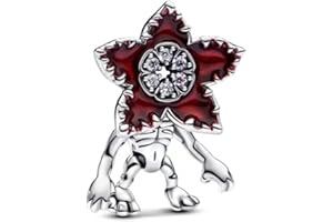Beads R Us ® - stranger things Demogorgon with moveable arms and legs with jewelled flower Charm in Solid Sterling Silver Hallmarked S925, Compatible with all European style Charm Bracelets