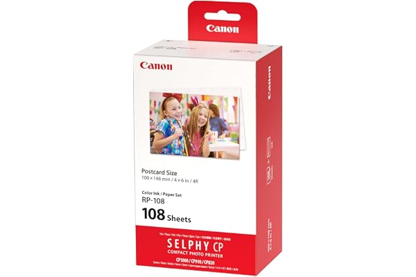 Canon RP-108 - Papel fotográfico y cartucho de tinta original para Selphy CP, color blanco.