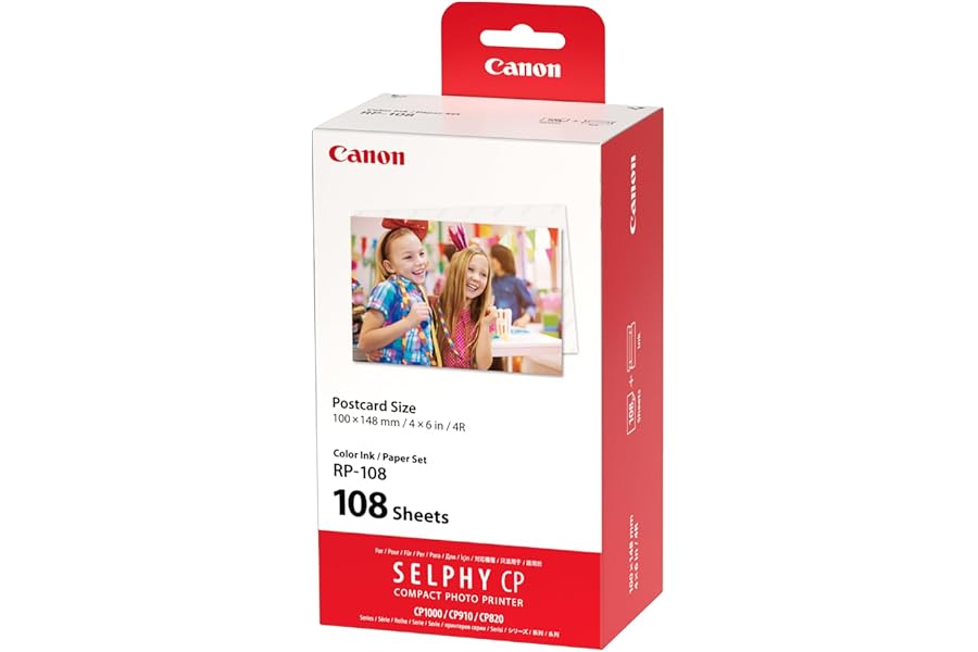 Canon RP-108 - Papel fotográfico y cartucho de tinta original para Selphy CP, color blanco.