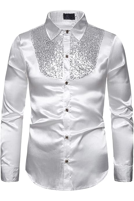 Chemise Homme à Paillettes Scintillantes - Style Disco Rétro Années 70 - Manches Longues - Idéale Fête, Soirée, Boîte De Nuit
