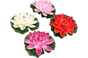 ‎AMOSFUN Amosfun 4 StüCk 17cm Schwimmende KüNstliche Lotusblumen, Kunststoff Seerosen Deko FüR Gartenteich, Aquarium, Terrasse