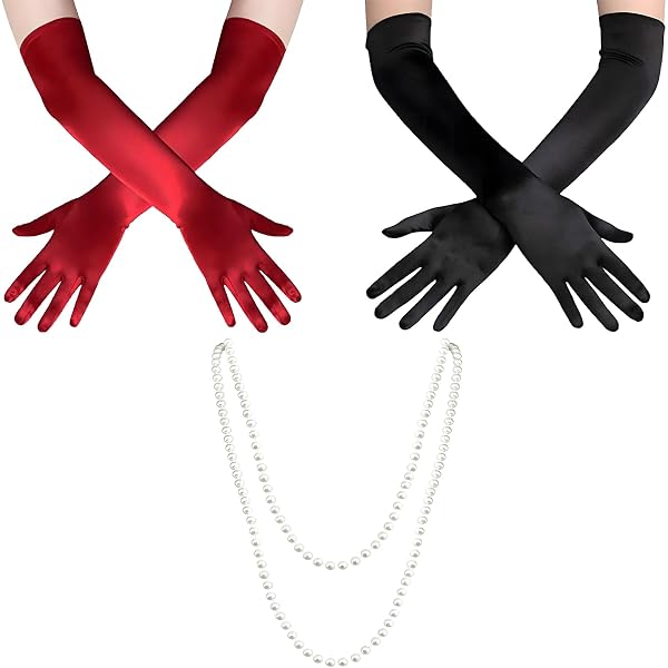 Guanti Lunghi In Raso Xuhan Per Donna – Stile Anni '20 – Lunghezza 53,3 Cm – Colore Nero, Taglia Unica
