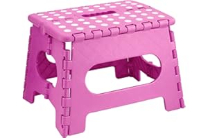 DASHMESH ONLINES Folding Step Stool Lightweight Strong Compact Non-Slip Multi-Purpose Easy Carrying Foldable Stool for Kids & Adults, Kitchen Garden Bathroom (9 Inch Pink)