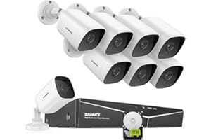 SANNCE Kit de Vigilancia 8CH DVR 5MP Lite 5-en-1 con 1TB Disco Duro Instalado + 8 Cámaras Sistema de Seguridad 1080P IP66 Impermeable IR-Cut Leds Acceso Remoto-1TB HDD