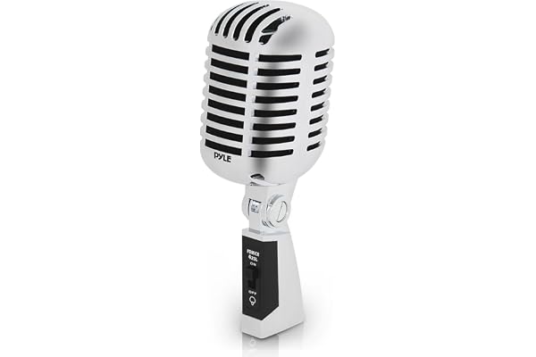 Pyle Micro - Microphone Dynamique Vocal Classique Rétro - Style Vintage Unidirectionnel Cardioïde avec Câble XLR - Compatible avec Support Universel - Performance,Enregistrement en Studio - Argent